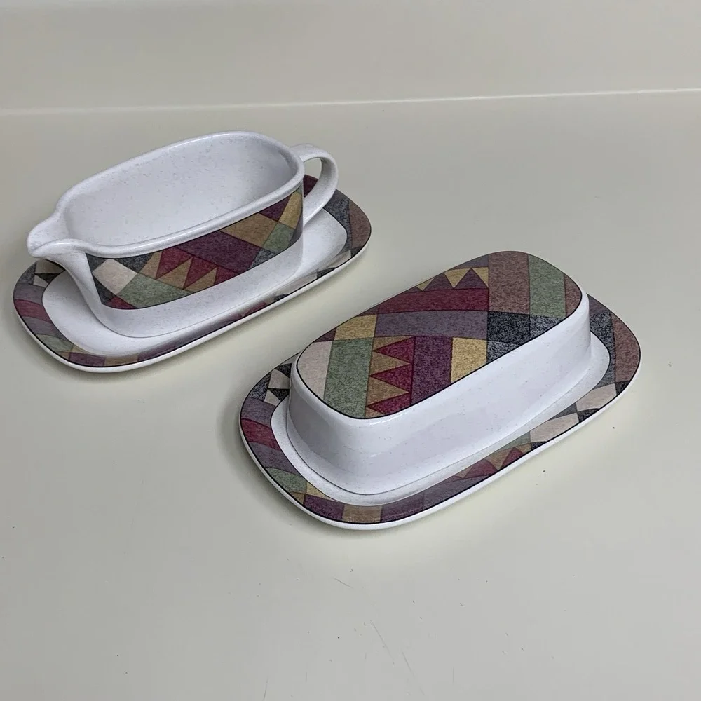 Studio Nova Palm Desert Gravy Boat & Butter Dish Set Geometric Southwestern EUC